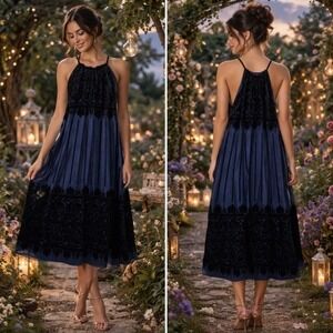 Max Studio Black Velvet Burnout Halter Dress M  Fairy Grunge Whimsygoth